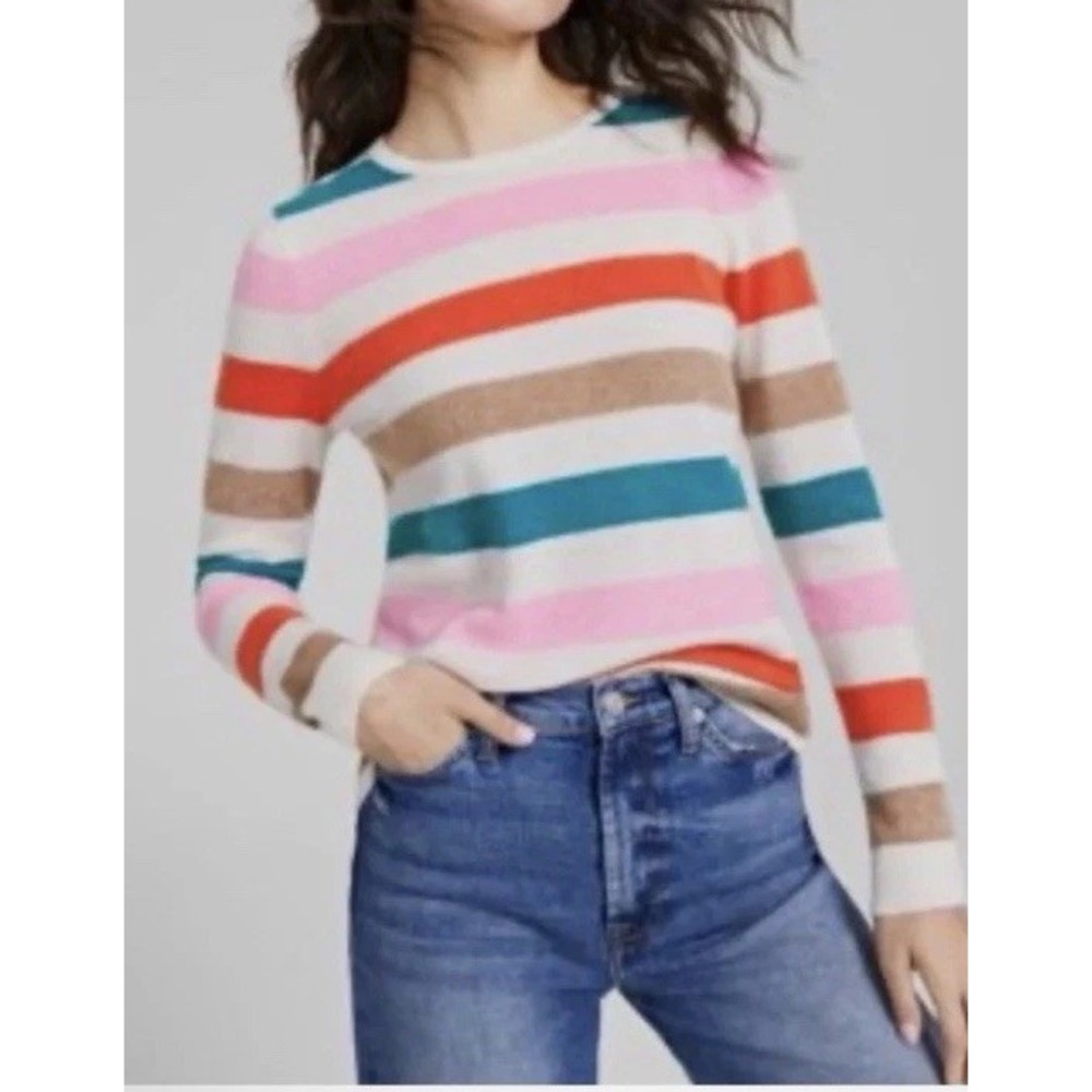 CHARTER CLUB L CASHMERE SWEATER STRIPED CREW NECK PULLOVER CLEMENTINE NWT $139